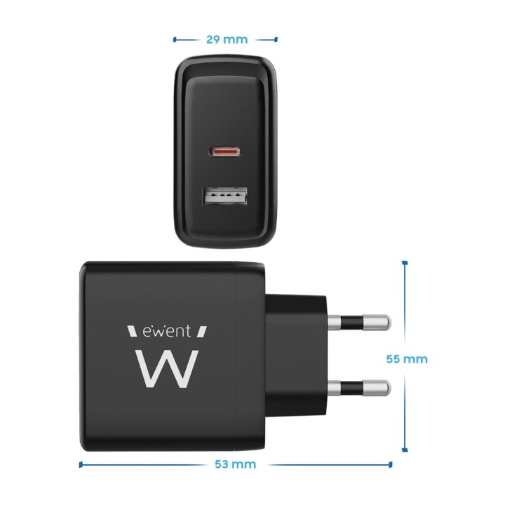 EWENT Cargador rápido de pared GaN EW1330 65W 1XUSB-C