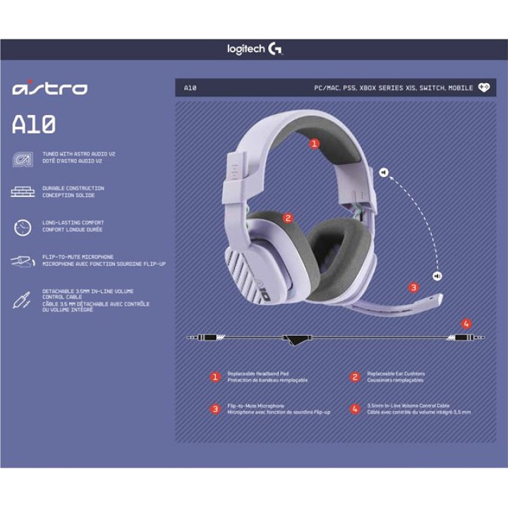 LOGITECH Auriculares gaming con cable y micrófono ASTRO A10