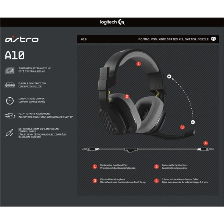 LOGITECH Cuffie gaming cablate con microfono ASTRO A10 GEN-2