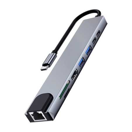 hub multipuerto usb-c 8 en 1 con hdmi, red y lector de tarjetas ew1146 4k pd-87w