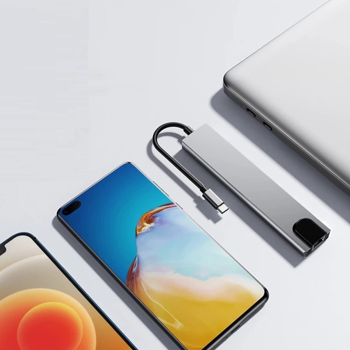 EWENT Hub multiport USB-C 8 en 1 avec HDMI, réseau et