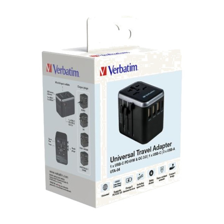 VERBATIM Universal προσαρμογέας φις για ταξίδι UTA-04-USB PD