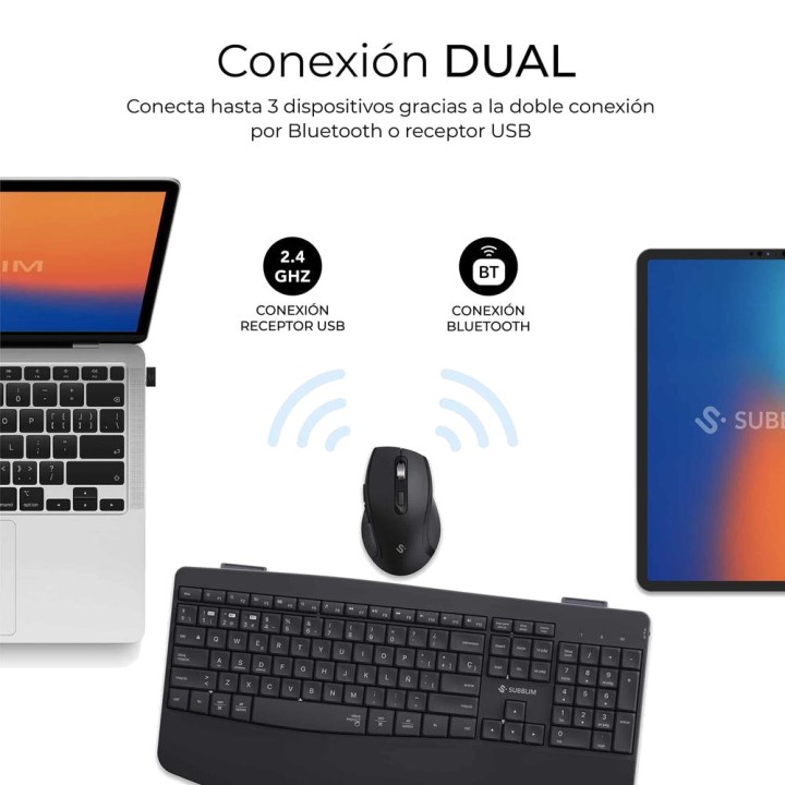 SUBBLIM Ensemble clavier et souris sans fil à double