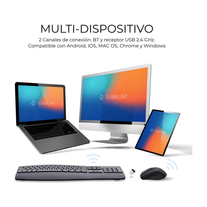 SUBBLIM Wireless keyboard and mouse combo with dual