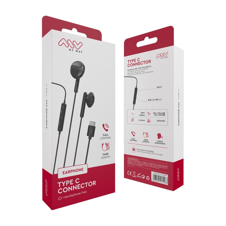 MYWAY Auriculars amb cable USB tipus C i micròfon MWHPH0033