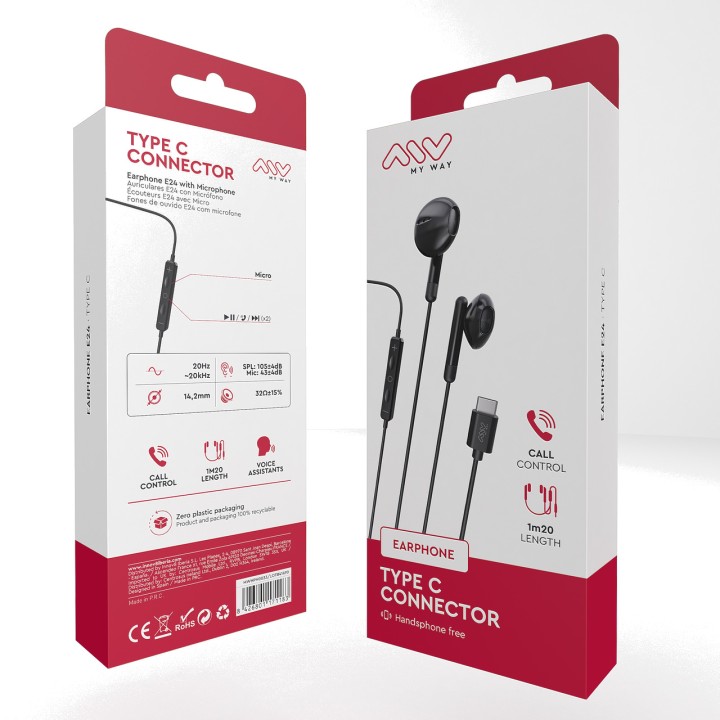 MYWAY Auriculars amb cable USB tipus C i micròfon MWHPH0033