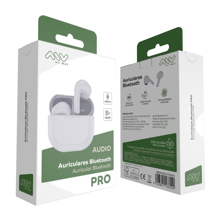 MYWAY Ultraľahké bezdrôtové Bluetooth slúchadlá MWHPH0030