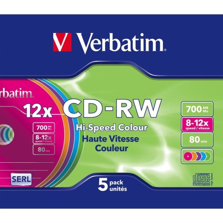 rewritable compact discs cd-rw 700mb 8x-10x slim-case 5 uds 43167