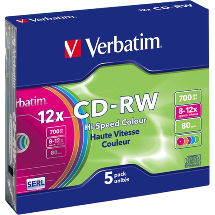 VERBATIM Discos compactos regrabables CD-RW 700MB 8X-10X