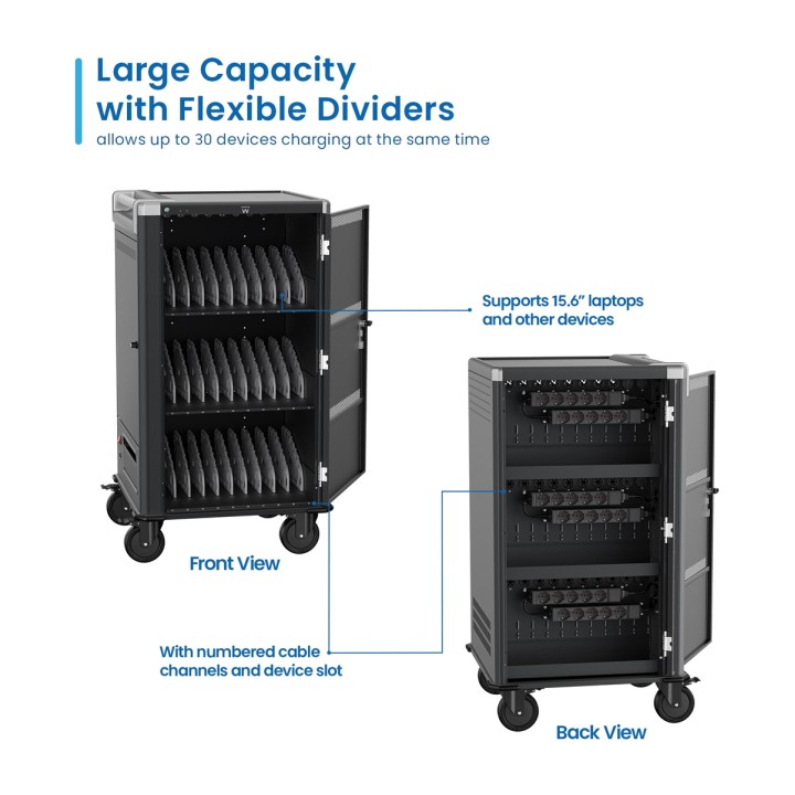 EWENT Lockable charging cart for 30 laptops and tablets