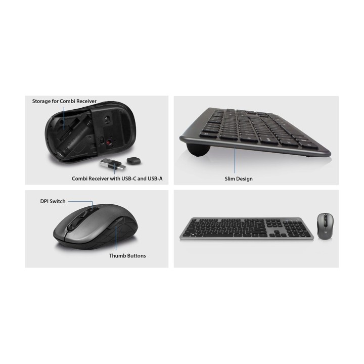 EWENT Pack de teclado y ratón inalámbricos silenciosos