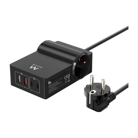 gan-ladestation für den schreibtisch mit zwei steckdosen ew3992 65w 2xusb-c 2xusb-a