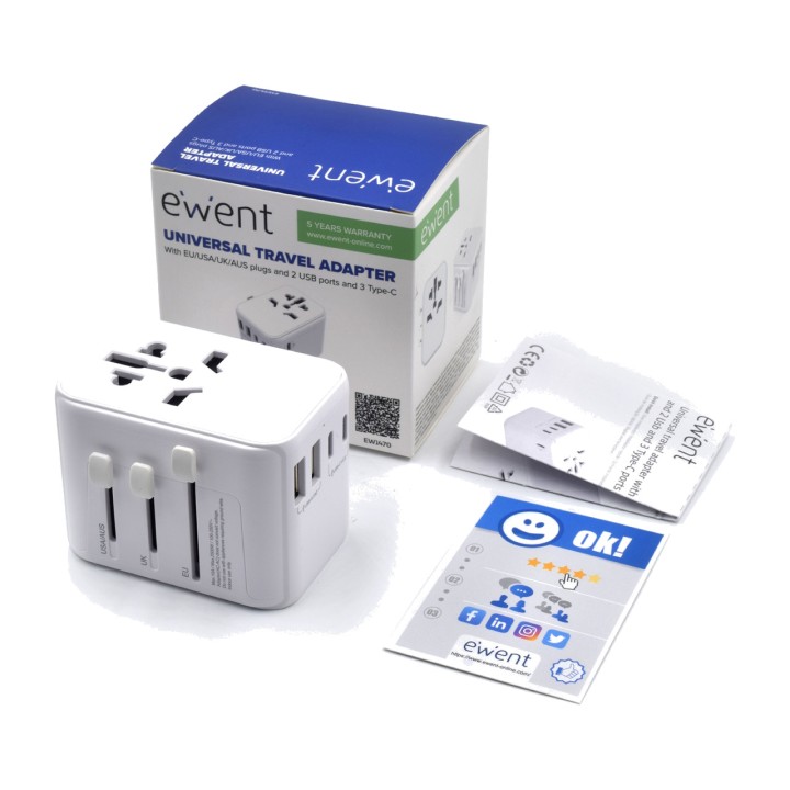 EWENT Ταξιδιωτικός universal προσαρμογέας φις με θύρες USB