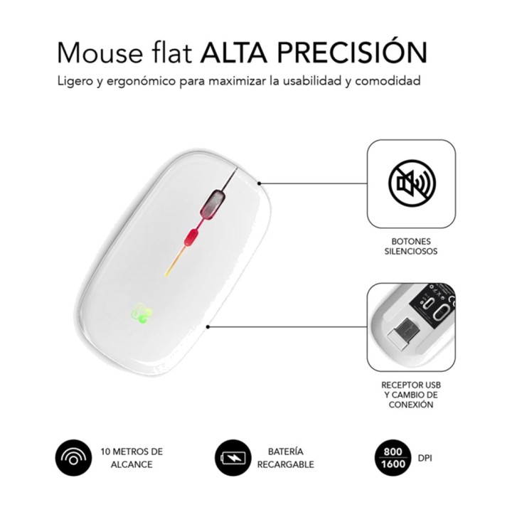 SUBBLIM Souris sans fil rechargeable ultra-fine avec