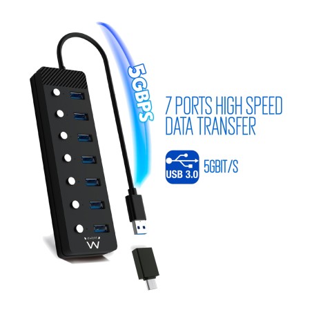 7-port usb hub with switches and power adapter ew1147 3.0 5gbps