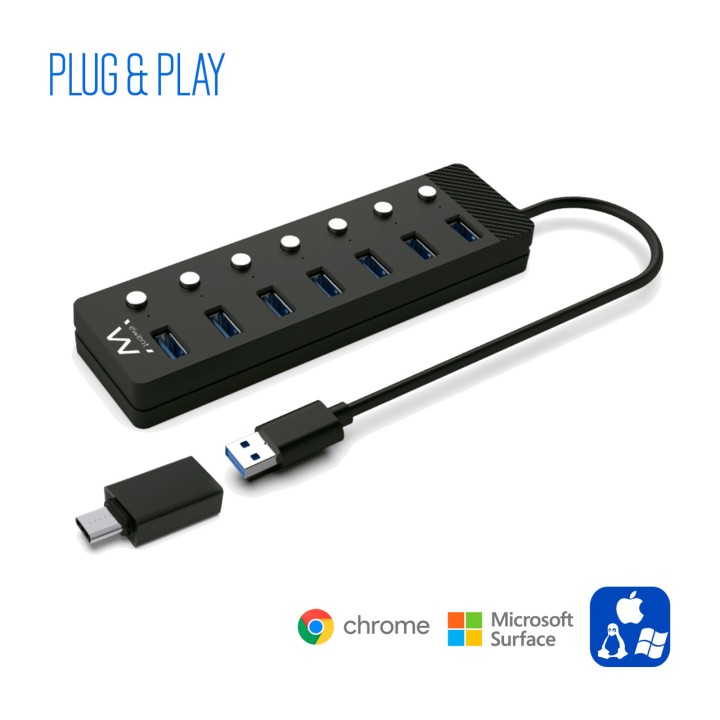 EWENT 7-Port-USB-Hub mit Schaltern und Netzteil EW1147 3.0
