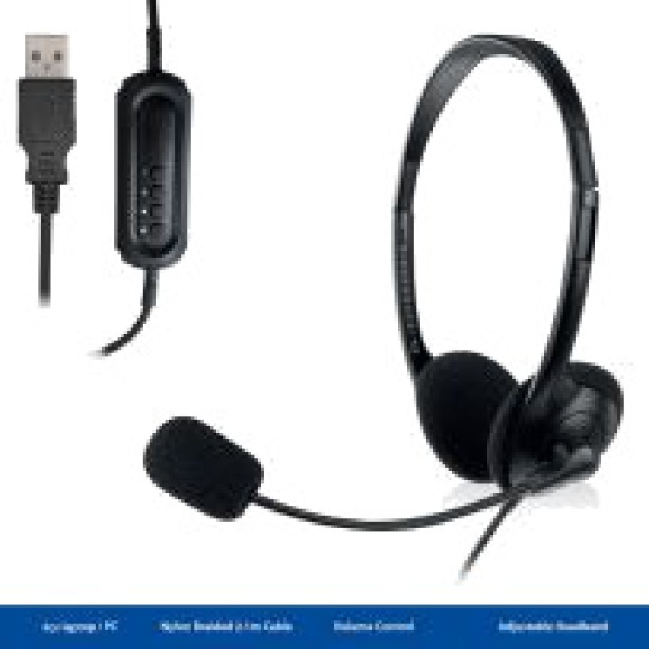 EWENT USB-Headset mit Mikrofon und Inline-Fernbedienung