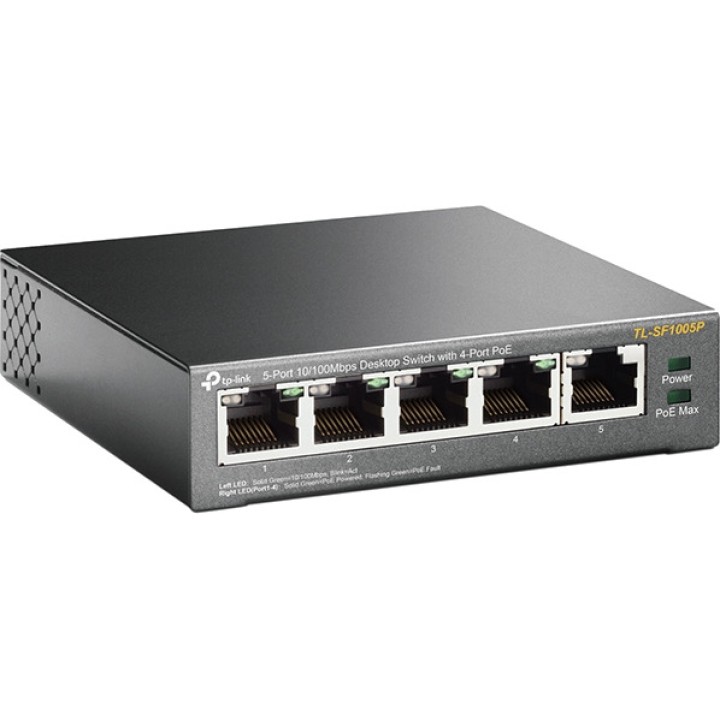 TP-LINK 5-Port-Fast-Ethernet-Switch, unmanaged, mit 4 PoE