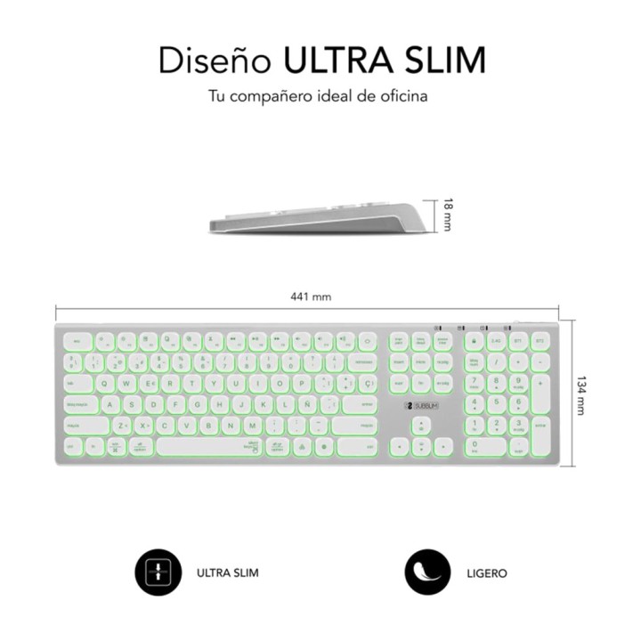 SUBBLIM Teclado extendido inalámbrico retroiluminado