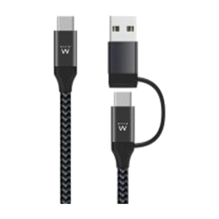 cable de carga trenzado 2 en 1 usb ew9918 c-c/a 60w 1m