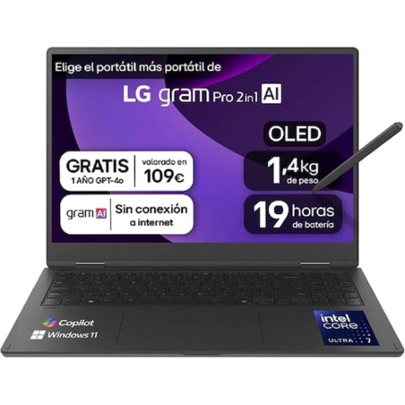 portátil convertible táctil oled de 16 pulgadas con windows 11 home gram pro 16t90tp-k.ad88bn core-ultra7-255h 32gb 1tb-ssd