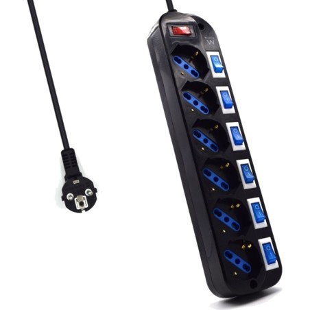 power strip with individually illuminated switches and a master switch 6-schuko