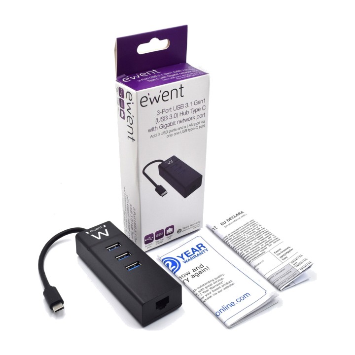 EWENT Hub USB-C avec 3 ports et réseau Gigabit EW1141 3.1
