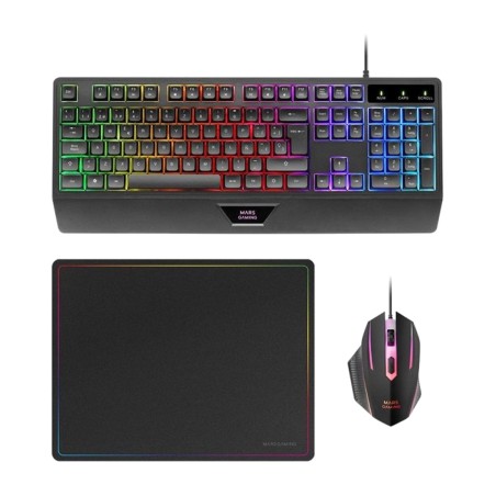 gaming-set mit tastatur und handballenauflage, maus und mauspad mcp124 qwerty-es