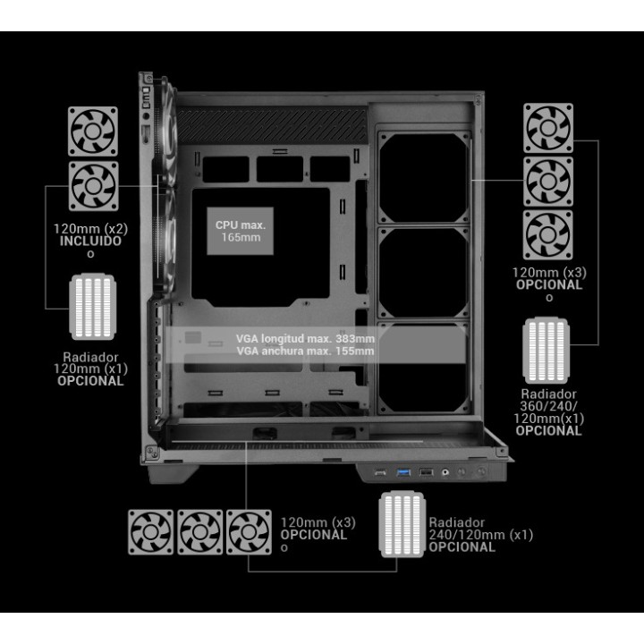 MARS GAMING Mid-tower PC case with tempered glass window