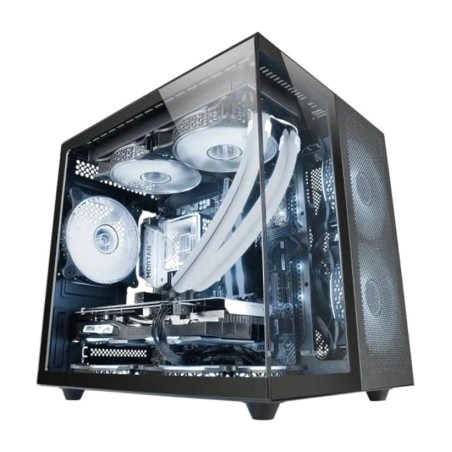 caixa per a pc compacta amb vidre temperat corbat mc-fusion micro-atx