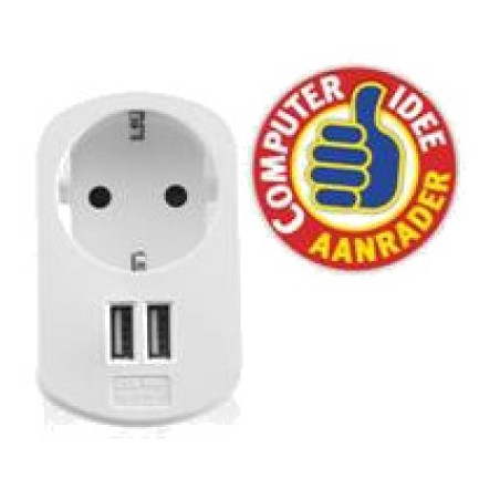wall charger with two usb ports and pass-through schuko socket 15,5w