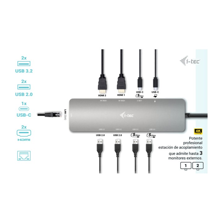 I-TEC Mini USB-C docking station for 2 monitors with network