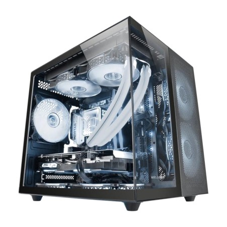 kubformad datorchassi med dubbla paneler av härdat glas mc-novam micro-atx