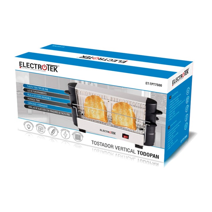 ELECTROTEK Vertikaler Toaster mit Edelstahlrost für 4