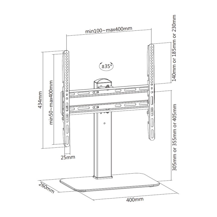 EQUIP Tabletop TV stand with base 650611 55" VESA-400X400