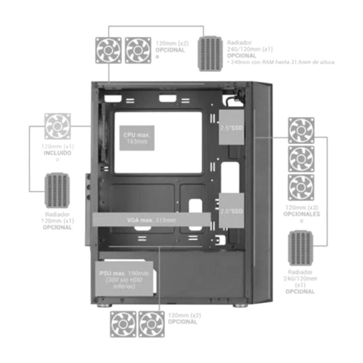 MARS GAMING Caja para PC semitorre con ventana de cristal
