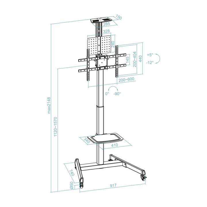 TOOQ Soporte de suelo con ruedas y rotación 90° para