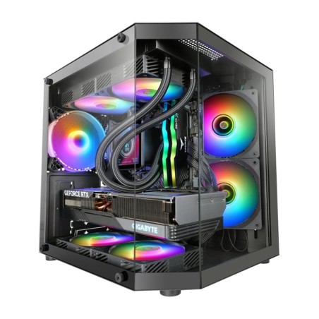 kompaktná skrinka pc s trojitým panelom z tvrdeného skla mc-3tlite micro-atx