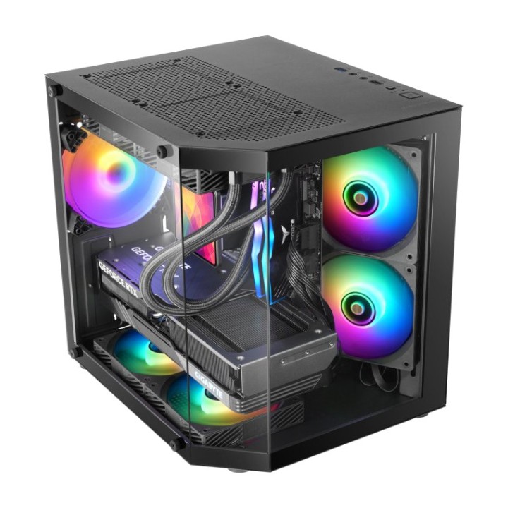 MARS GAMING Kompaktes PC-Gehäuse mit drei Hartglasscheiben