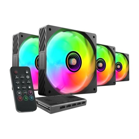 pc-gehäuselüfter-kit mit argb-beleuchtung, hub und fernbedienung mf-3dprokit 4x120mm