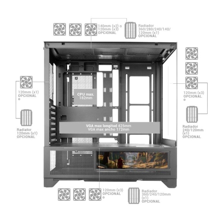 MARS GAMING Carcasă PC semi-tower cu ecran LCD și sticlă