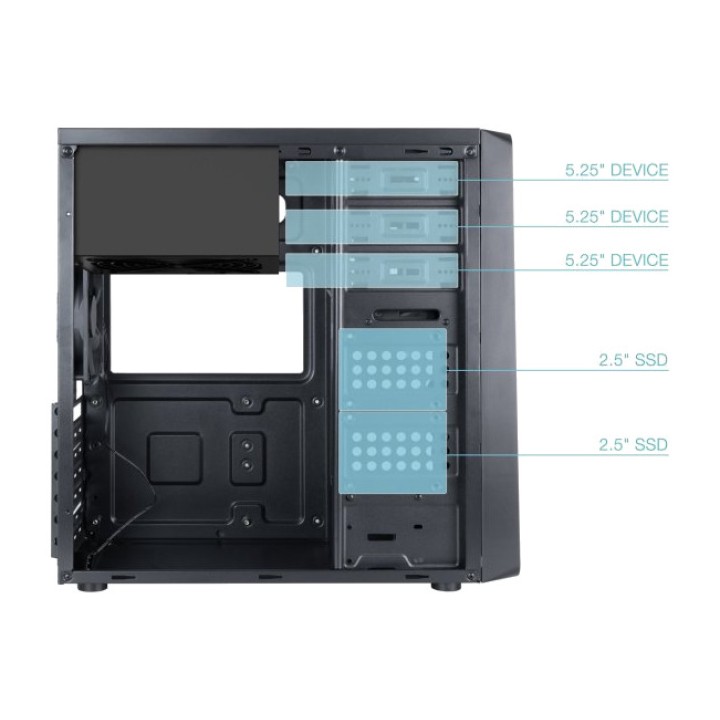 TOOQ Boîtier PC moyen tour avec alimentation incluse