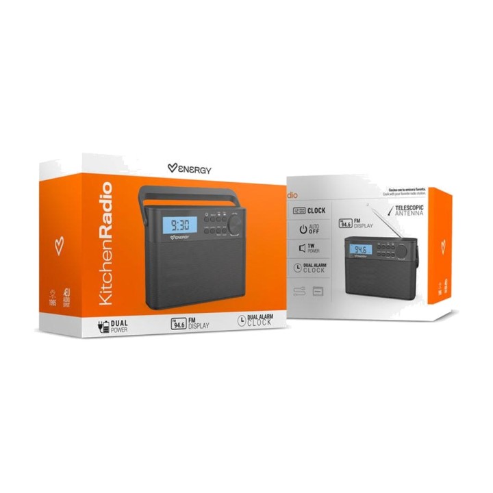 ENERGY SISTEM Küchenradio mit Uhr und Doppelalarm FM 1W