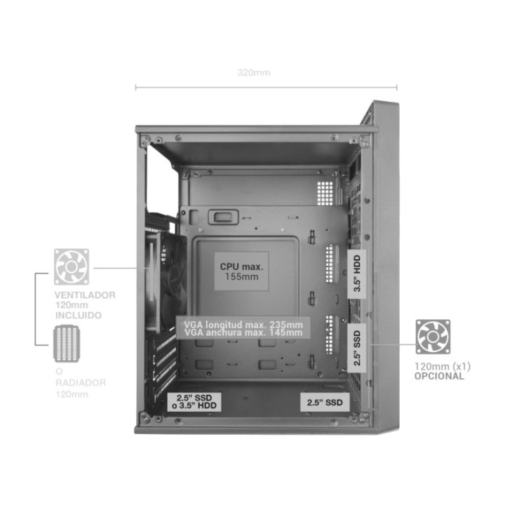 TACENS Case per PC mini tower con frontale mesh e maniglia