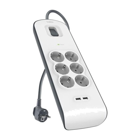 multiprise avec protection contre les surtensions, 6 prises, 2 ports usb-a et interrupteur bsv604vf2m-v2 200 cm