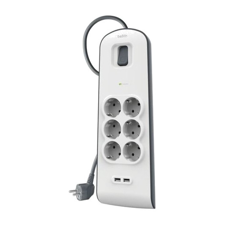 BELKIN Surge-protected power strip with 6 outlets, 2 USB-A