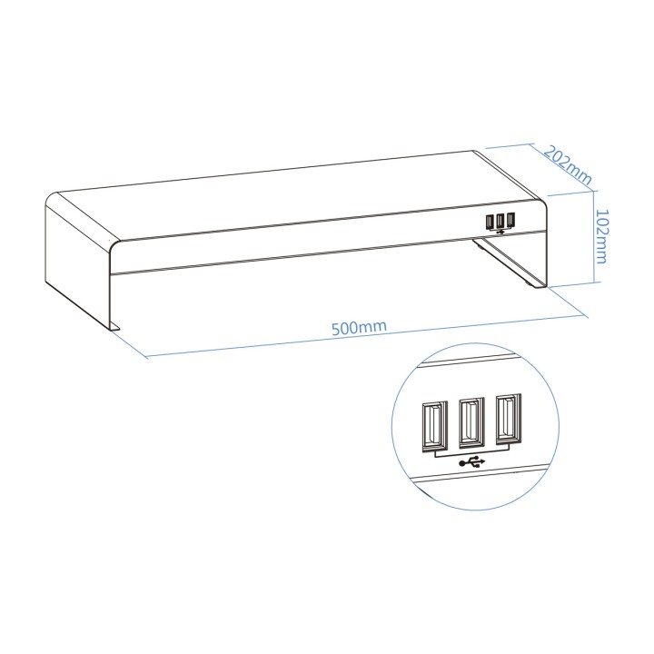 TOOQ Supporto rialzato in metallo per monitor con hub USB