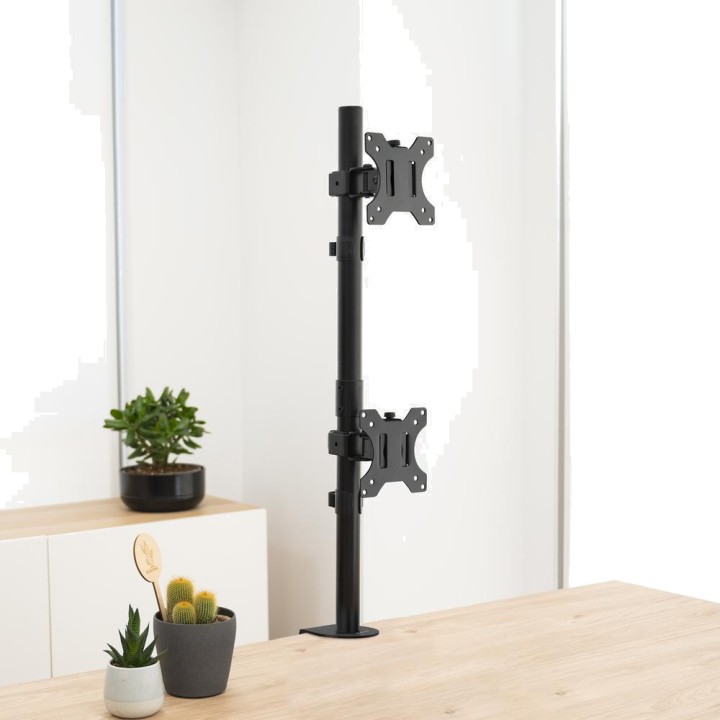 TOOQ Soporte de mesa vertical para dos monitores apilados