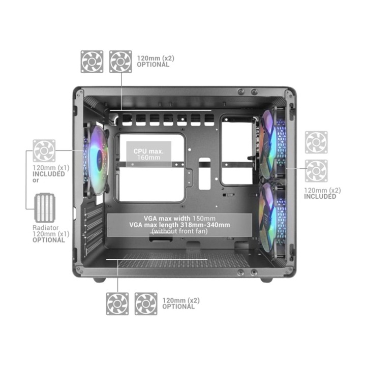 MARS GAMING Compact metal PC case with tempered glass MC-400