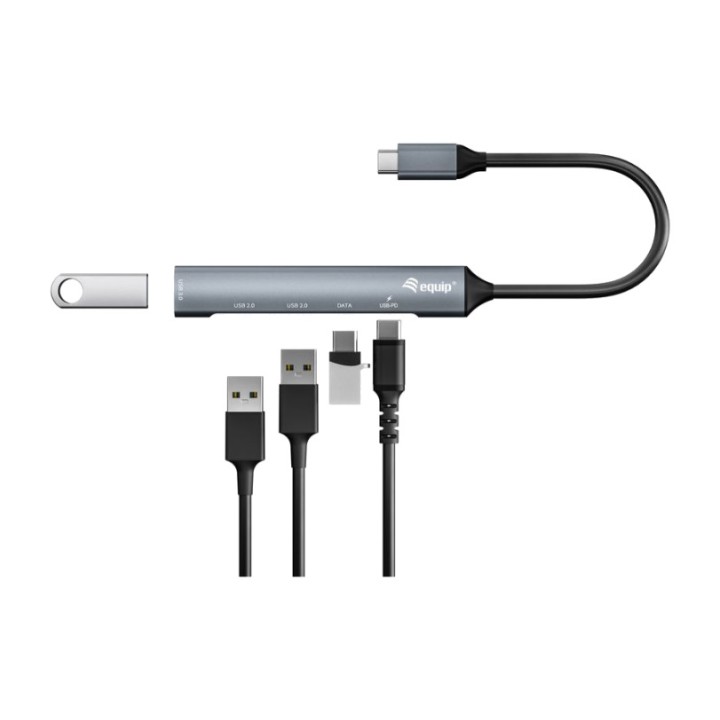 EQUIP Aluminium USB-C hub with PD charging and 4 ports LIFE